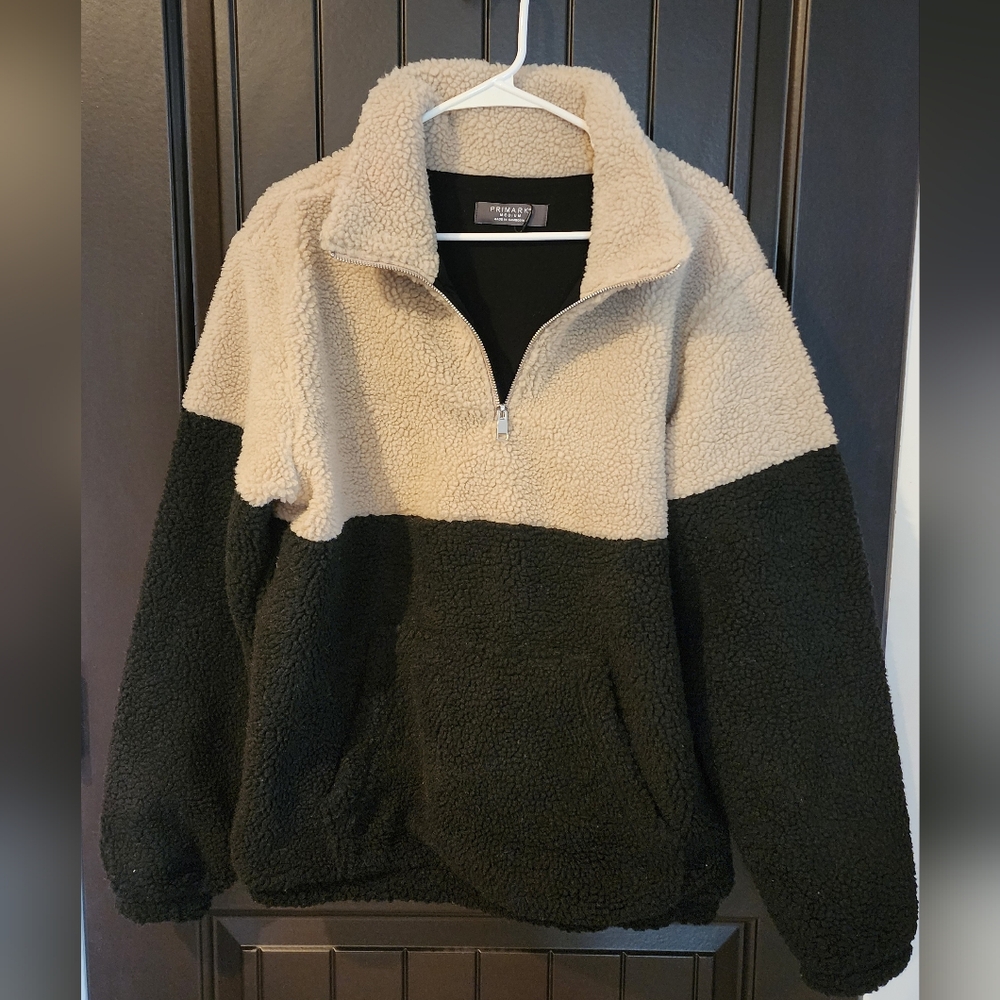 NWT Mens Primark Cream And Black Sherpa Half Zip, Size M